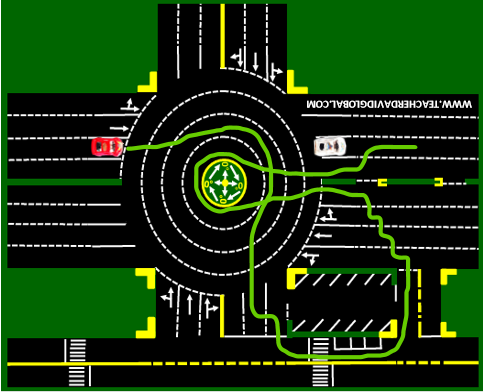 14. Drive red in front of the white vehicle