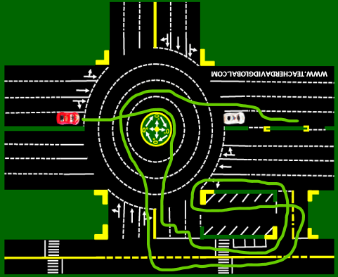 15. Drive red in front of the white vehicle
