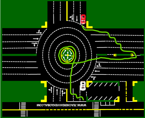 16. Drive red in front of the white vehicle