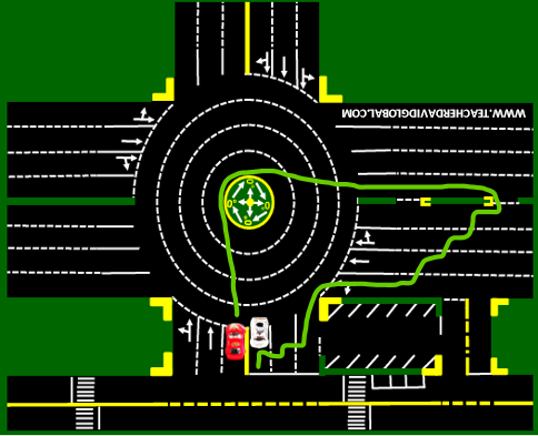 17. Drive red in front of the white vehicle