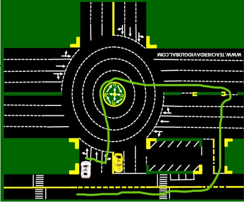 Drive white in front of the yellow vehicle
