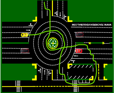 27. Drive yellow in front of the red vehicle