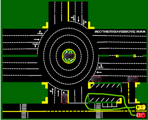 28. Drive red behind the yellow vehicle