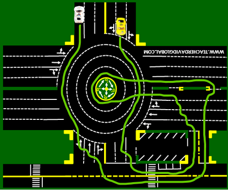 Drive yellow behind the white vehicle