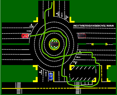 30. Drive red in front of the blue vehicle