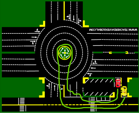 33. Drive yellow behind the red vehicle