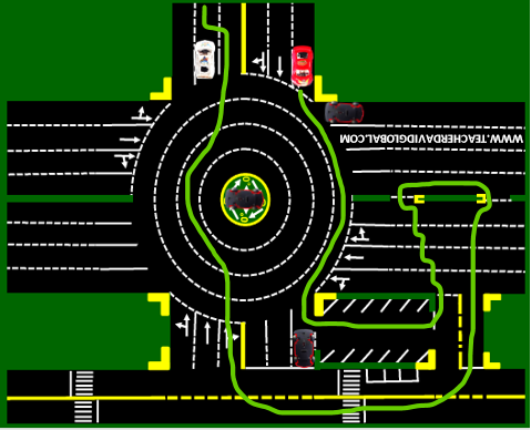 35. Drive red in front of the white vehicle