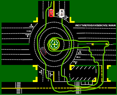 39. Drive white in front of the red vehicle
