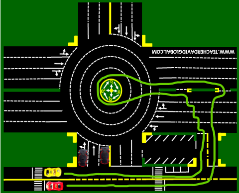 40. Drive yellow in front of the red vehicle