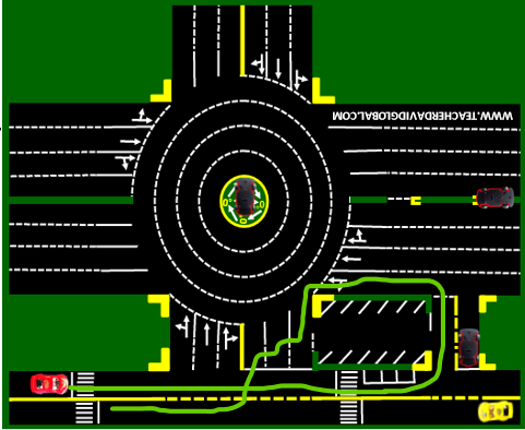 41. Drive red in front of the yellow vehicle