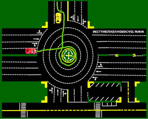 48. Drive red in front of the yellow vehicle