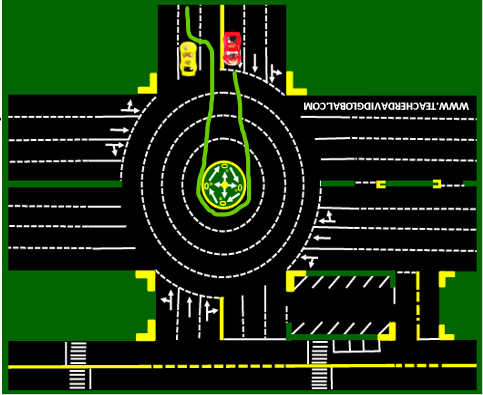 49. Drive red in front of the yellow vehicle