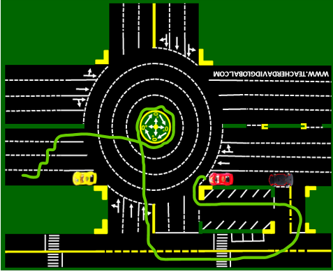53. Drive red in front of the yellow vehicle