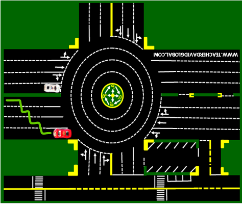 6. Drive red in front of the white vehicle