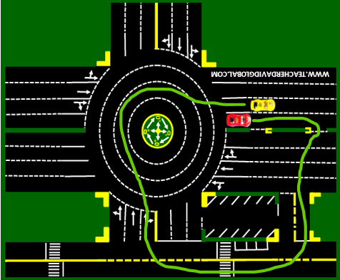 60. Drive red behind the yellow vehicle