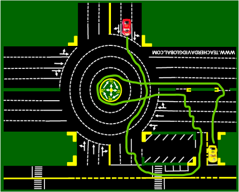65. Drive red behind the yellow vehicle