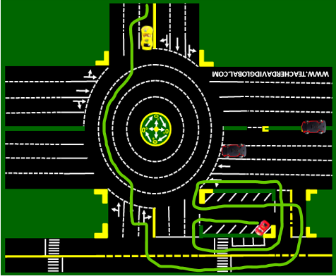 67. Drive red in front of the yellow vehicle
