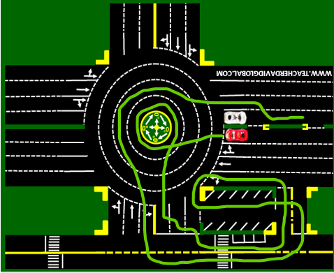 7. Drive red in front of the white vehicle