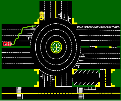 70. Drive red behind the yellow vehicle