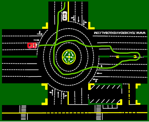 9. Drive red in front of the white vehicle