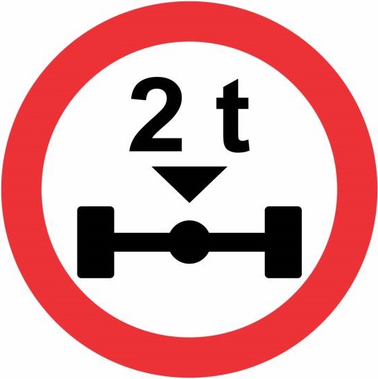 No Entry For Vehicles Exceeding The Weight Shown Per Axle