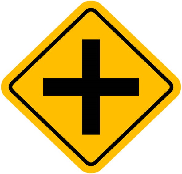 Cross Road Or 4 Way Intersection Ahead
